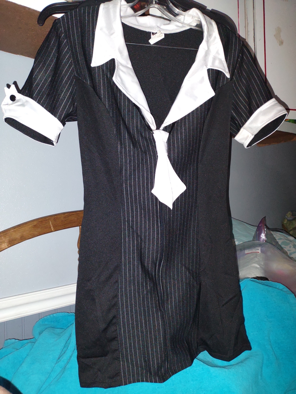Leg Avenue Black and White Pinstripe Gangster Moll Costume Dress with Tie